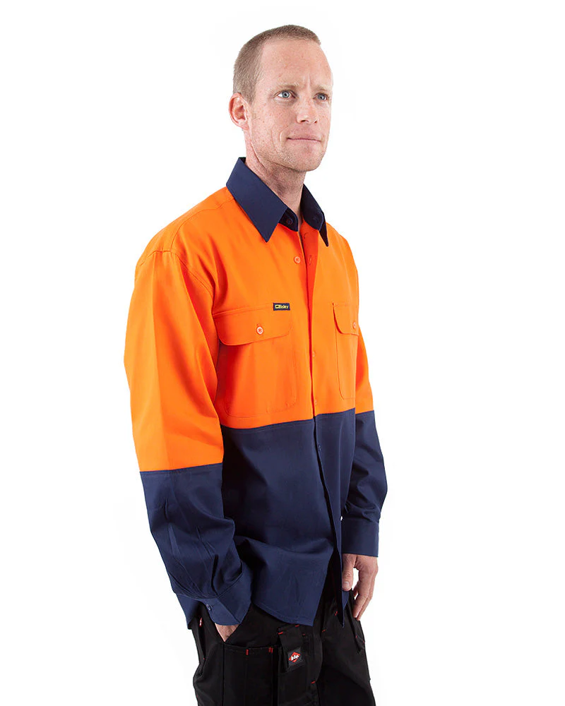 Hi Vis Drill Shirt LS - Orange/Navy - Image 4