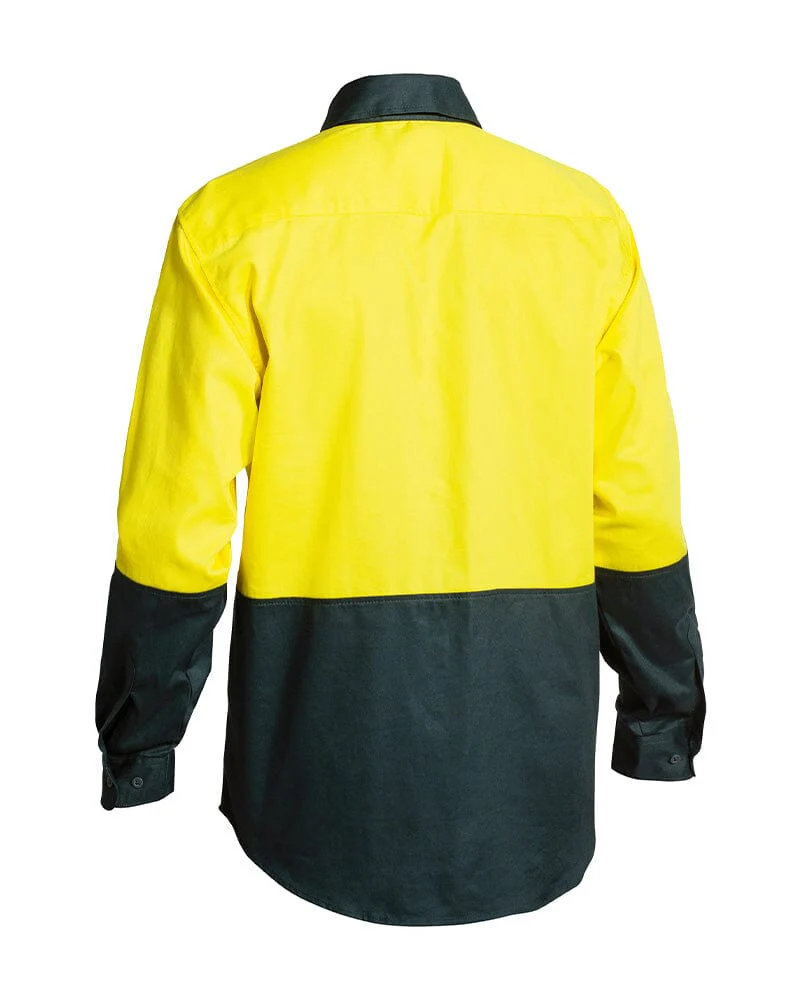 Hi Vis Drill Shirt LS - Yellow/Bottle - Image 2