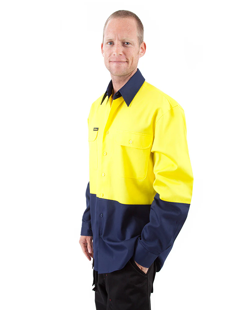 Hi Vis Drill Shirt LS - Yellow/Navy - Image 2