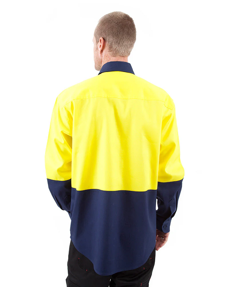 Hi Vis Drill Shirt LS - Yellow/Navy - Image 3