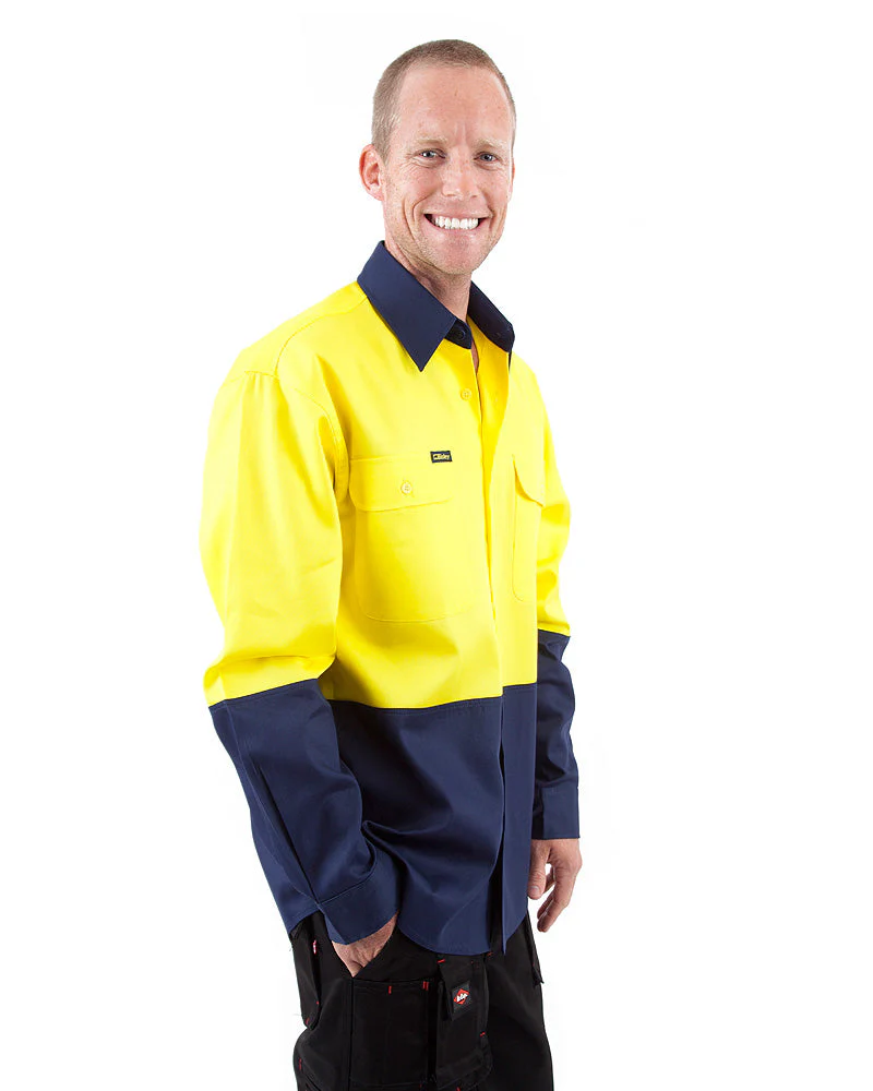 Hi Vis Drill Shirt LS - Yellow/Navy - Image 4