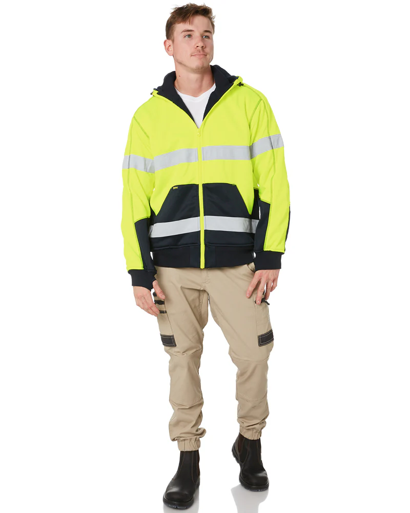 Hi Vis Fleece Hoodie With Sherpa Lining - Yellow/Navy - Image 2