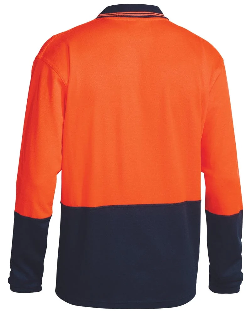 Hi Vis Long Sleeve Polo Shirt - Orange/Navy - Image 2
