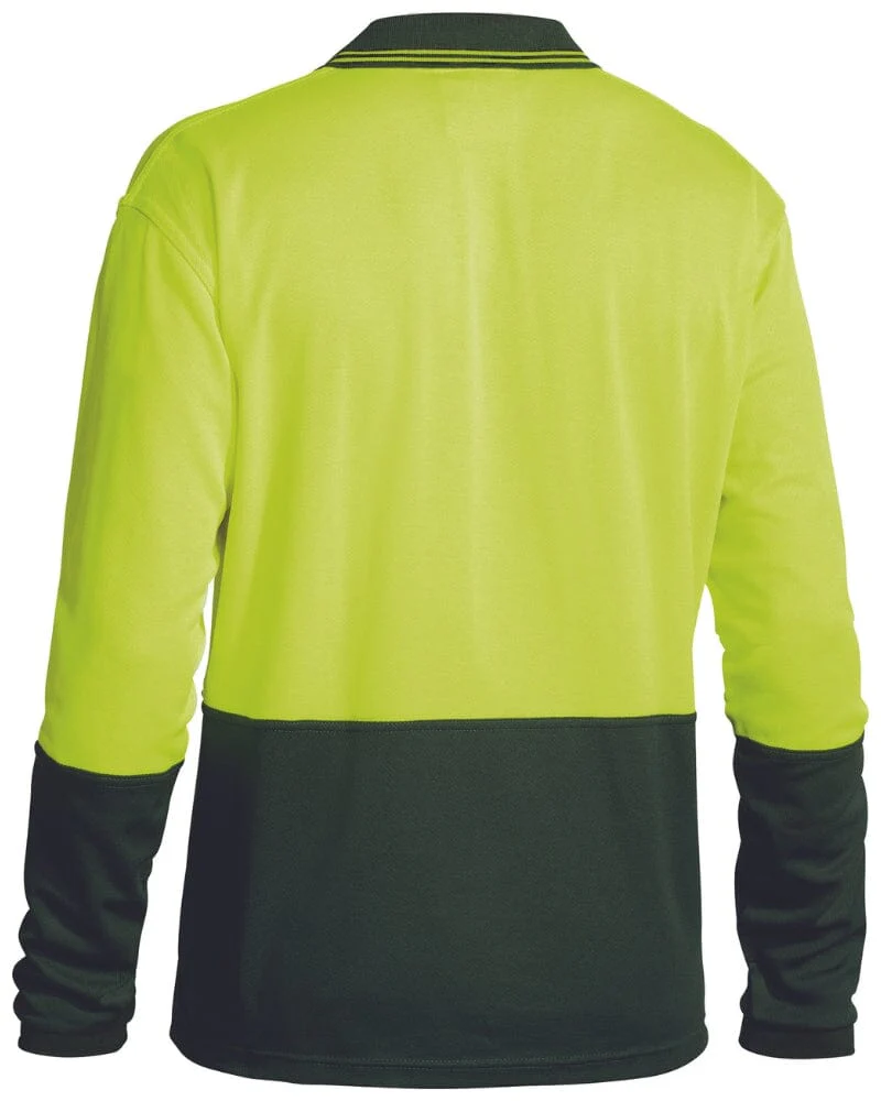 Hi Vis Long Sleeve Polo Shirt - Yellow/Bottle - Image 2