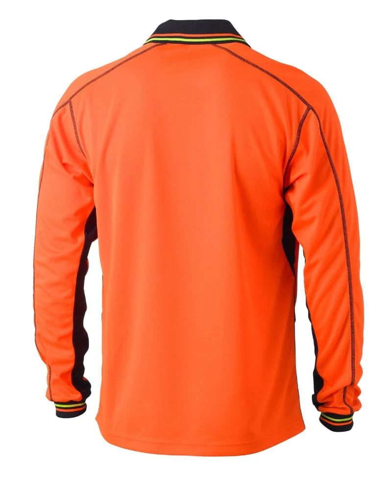 Hi Vis Polyester Mesh Long Sleeve Polo - Orange/Navy - Image 2