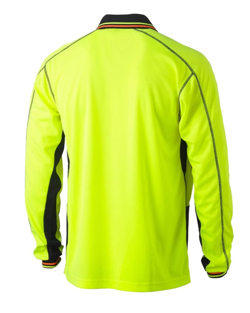 Hi Vis Polyester Mesh Long Sleeve Polo - Yellow/Navy - Image 2