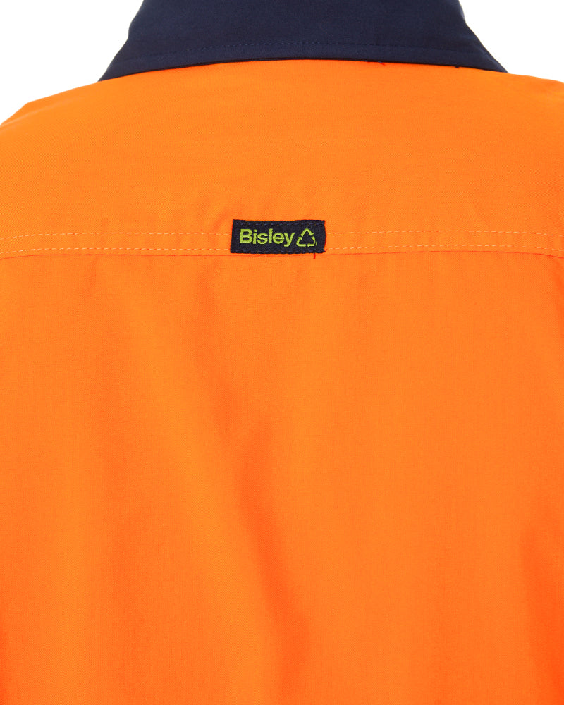 Hi Vis Recycled LS Drill Shirt - Orange/Navy - Image 6
