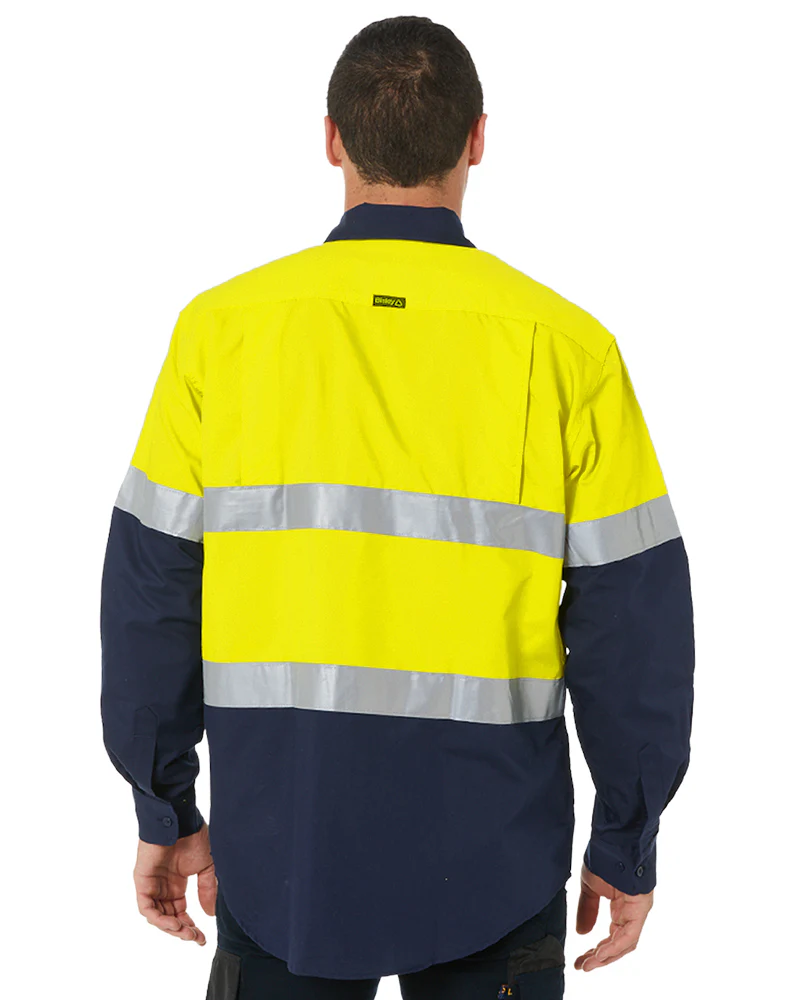 Hi Vis Recycled LS Drill Shirt - Yellow/Navy - Image 4
