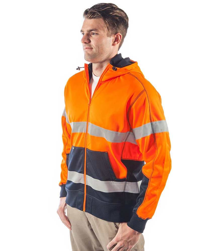 Hi Vis Taped Fleece Hoodie - Orange/Navy - Image 2