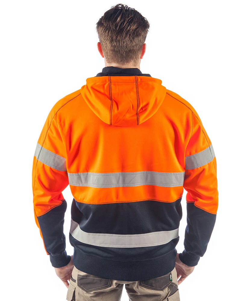 Hi Vis Taped Fleece Hoodie - Orange/Navy - Image 3