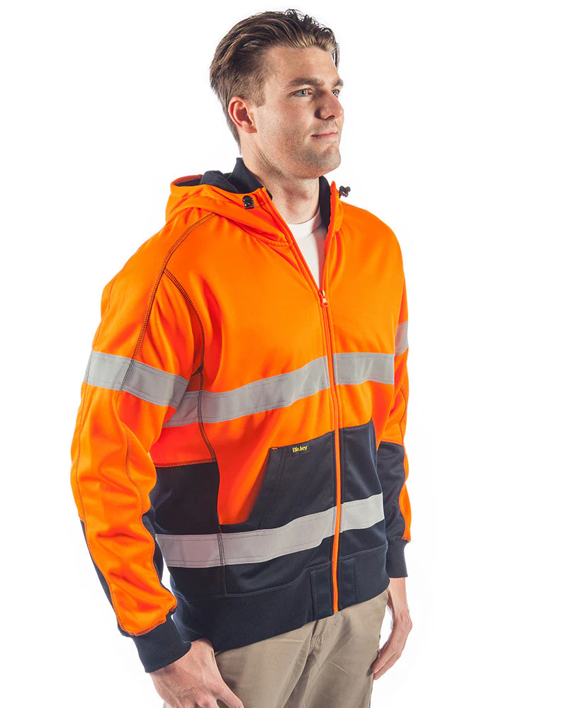Hi Vis Taped Fleece Hoodie - Orange/Navy - Image 4