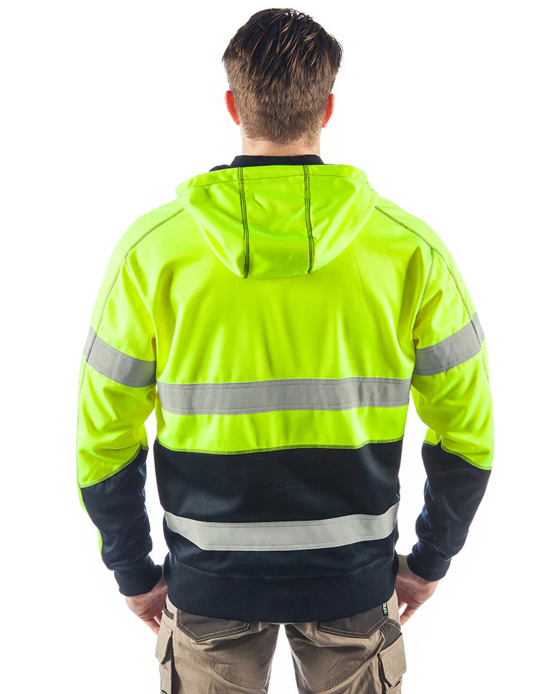 Hi Vis Taped Fleece Hoodie - Yellow/Navy - Image 3