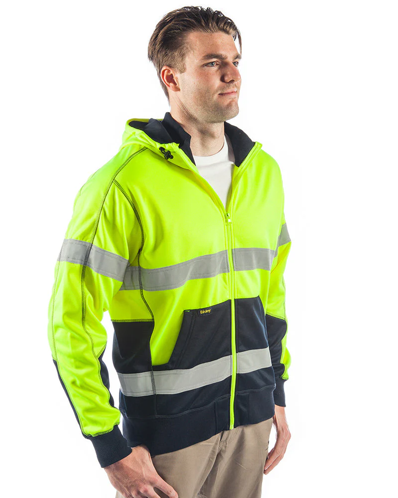 Hi Vis Taped Fleece Hoodie - Yellow/Navy - Image 4