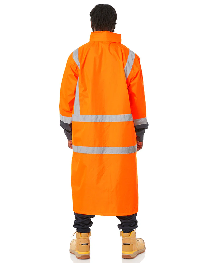 Hi Vis Taped Long Rain Coat - Orange/Navy - Image 4