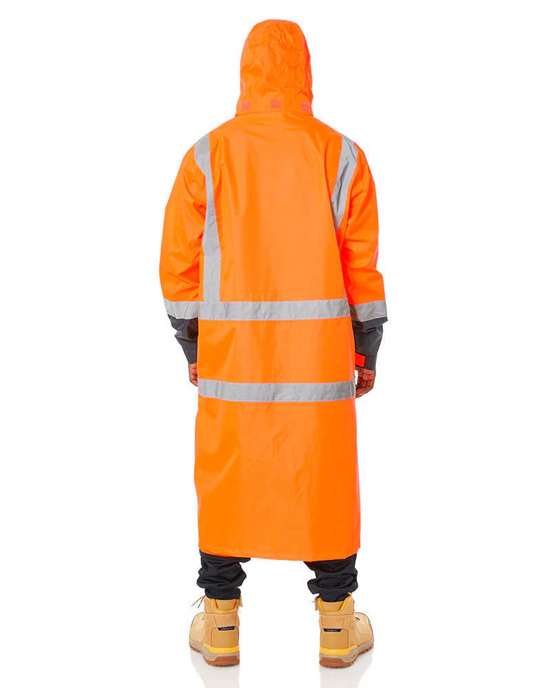 Hi Vis Taped Long Rain Coat - Orange/Navy - Image 5
