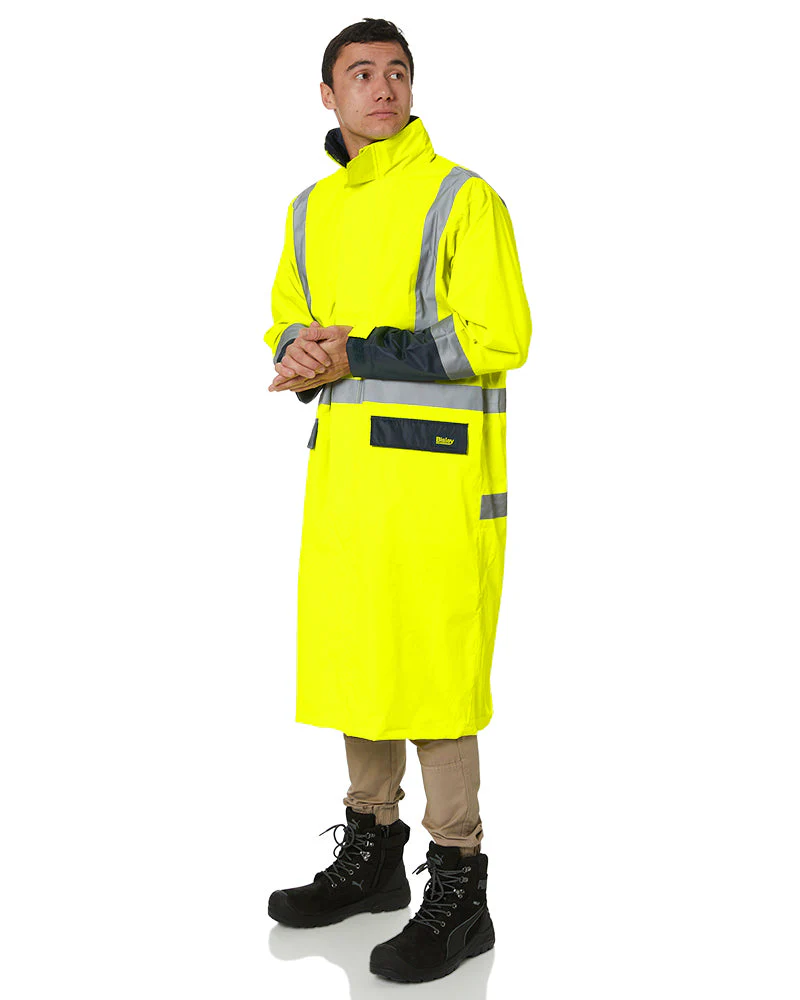 Hi Vis Taped Long Rain Coat - Yellow/Navy - Image 3