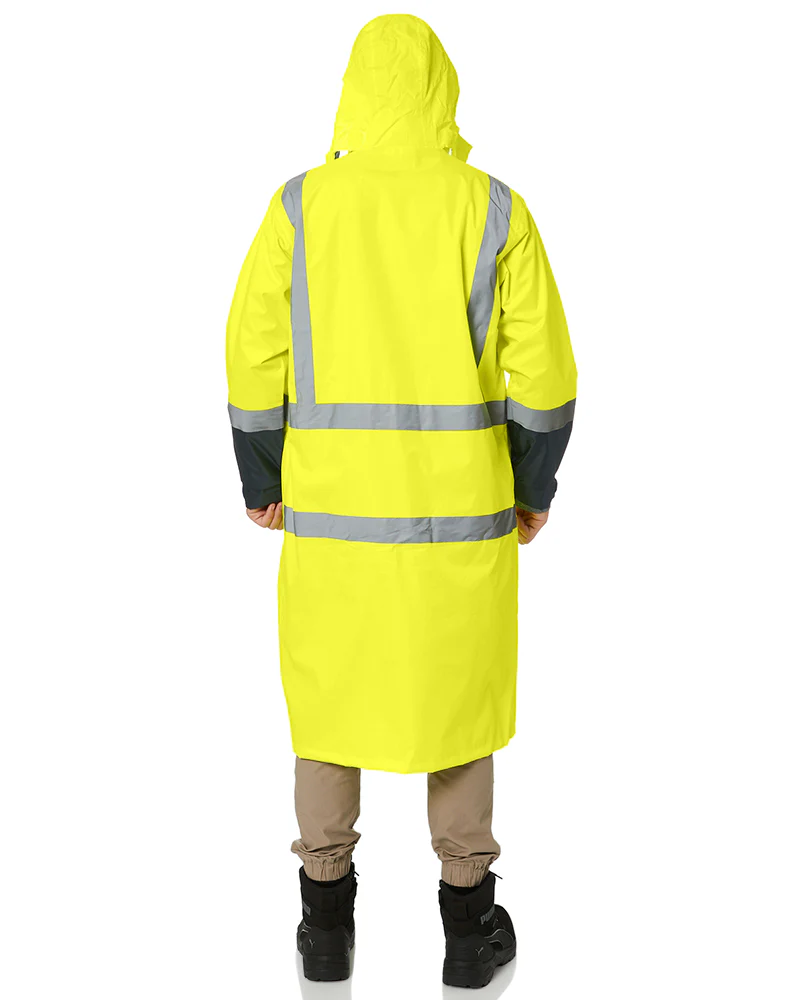 Hi Vis Taped Long Rain Coat - Yellow/Navy - Image 5