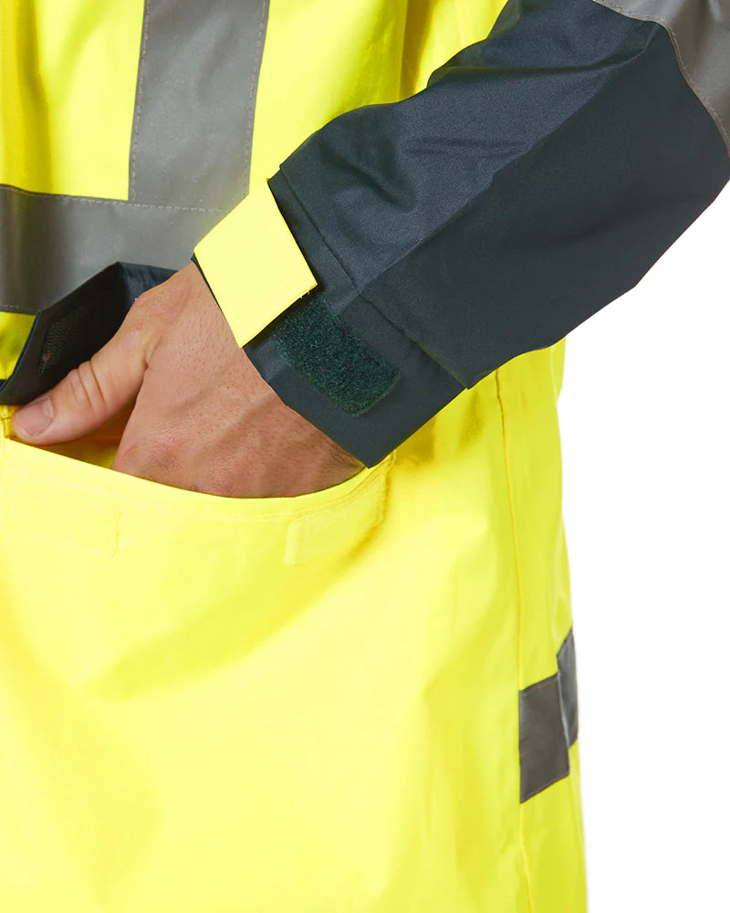 Hi Vis Taped Long Rain Coat - Yellow/Navy - Image 6