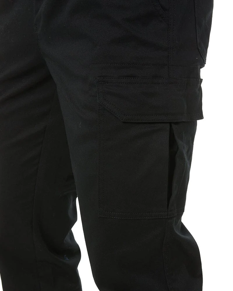 Stretch Cotton Drill Elastic Waist Cargo Pant - Black - Image 7