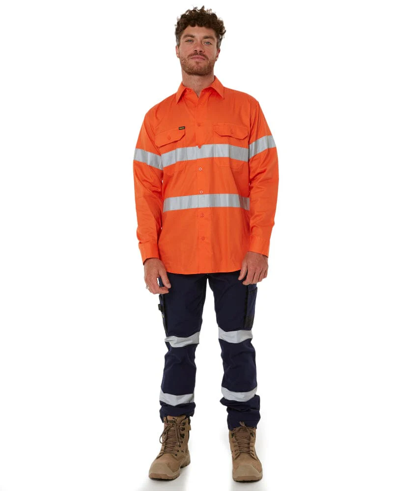 Taped Cool Lightweight Gusset Cuff Hi Vis Drill Shirt - Orange - Image 2