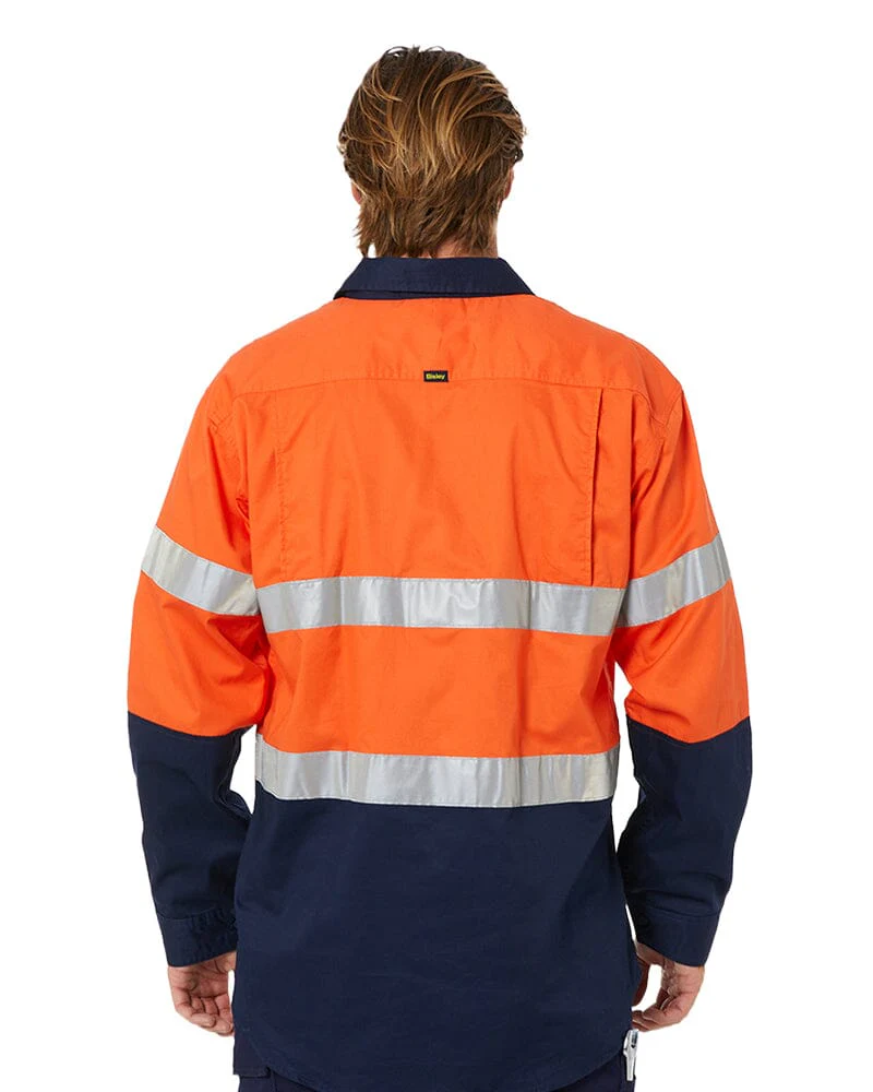 Taped Hi Vis Closed Front Lightweight LS Shirt - Orange/Navy - Image 4