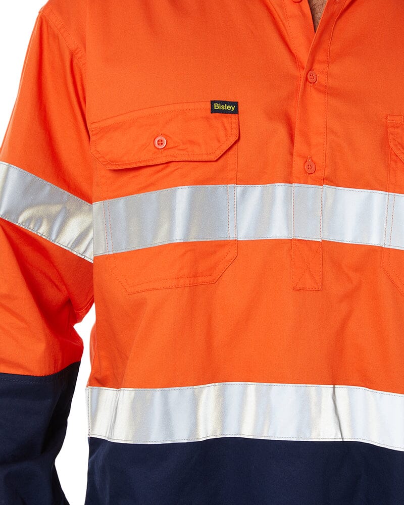 Taped Hi Vis Closed Front Lightweight LS Shirt - Orange/Navy - Image 6