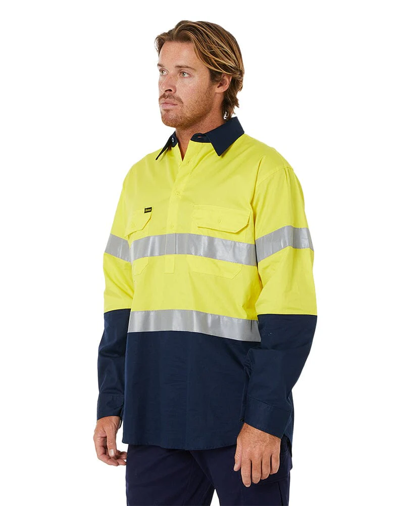 Taped Hi Vis Closed Front Lightweight LS Shirt - Yellow/Navy - Image 3
