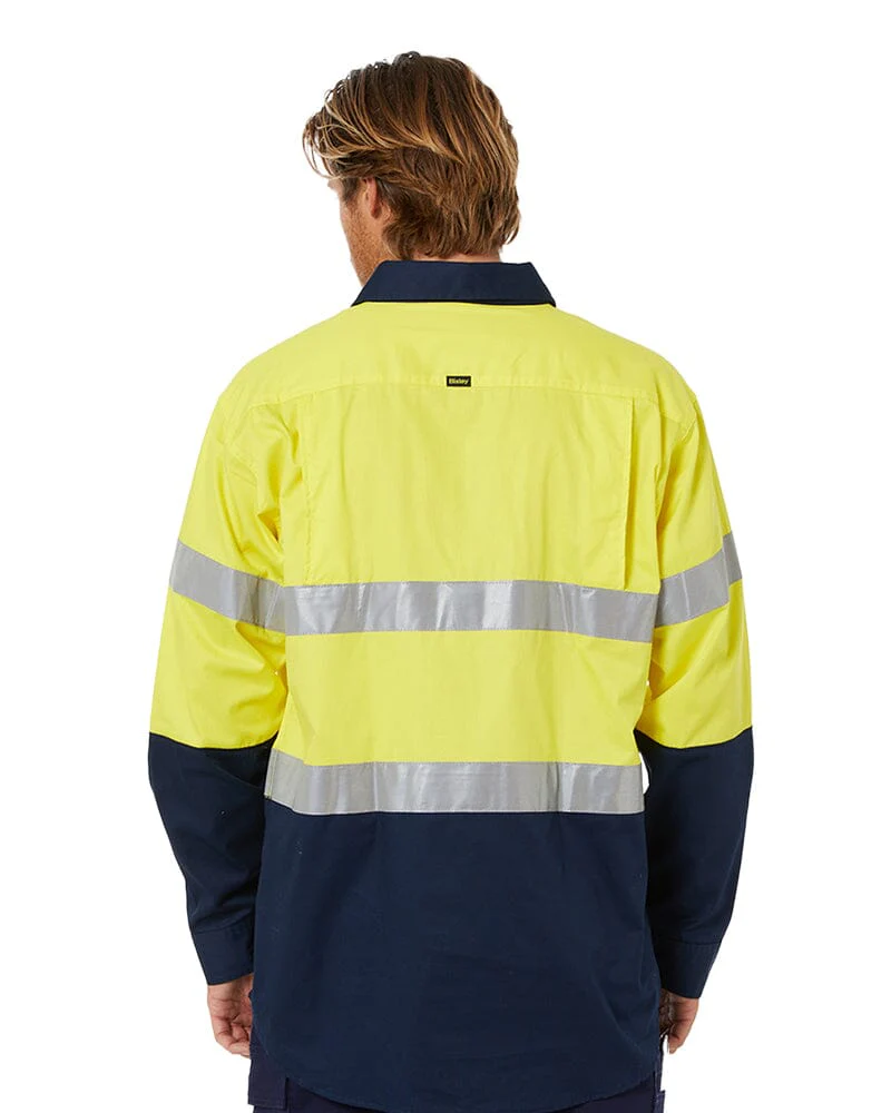 Taped Hi Vis Closed Front Lightweight LS Shirt - Yellow/Navy - Image 4