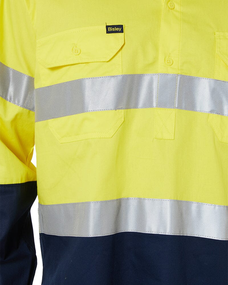 Taped Hi Vis Closed Front Lightweight LS Shirt - Yellow/Navy - Image 6