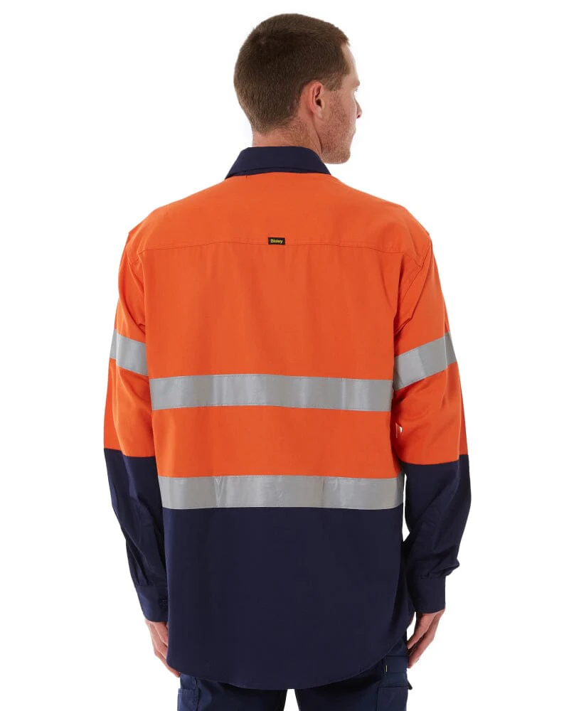 Taped Hi Vis Closed Front LS Drill Shirt * - Orange/Navy - Image 4