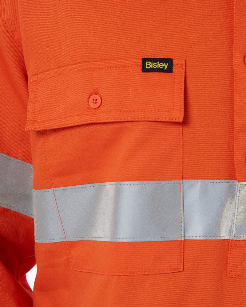 Taped Hi Vis Closed Front LS Drill Shirt * - Orange/Navy - Image 5
