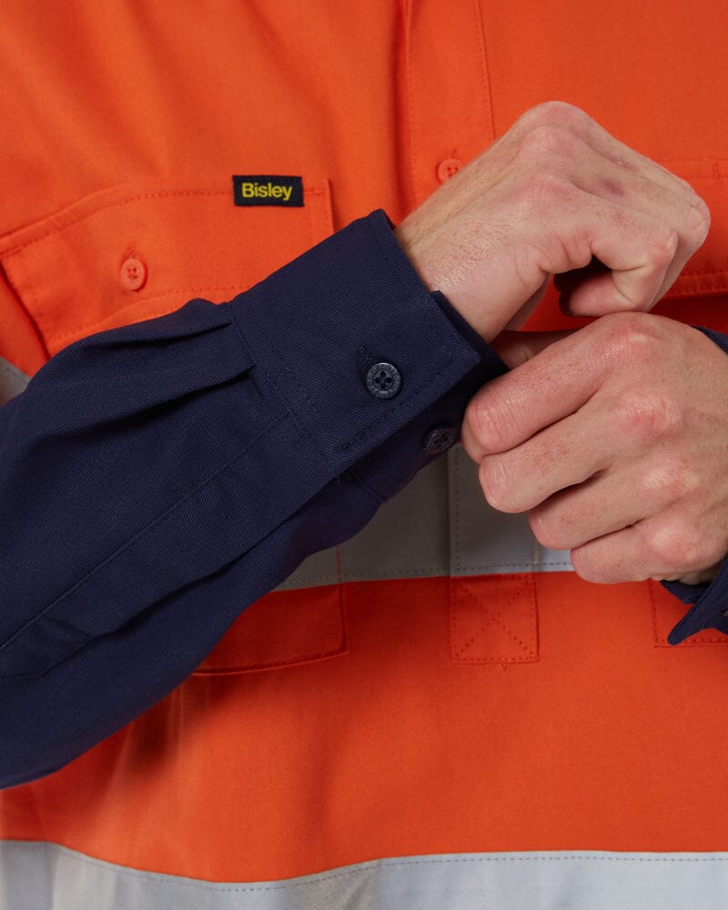 Taped Hi Vis Closed Front LS Drill Shirt * - Orange/Navy - Image 6