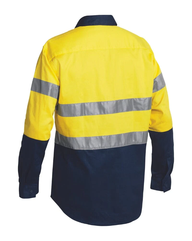 Taped Hi Vis Closed Front LS Drill Shirt * - Yellow/Navy - Image 2