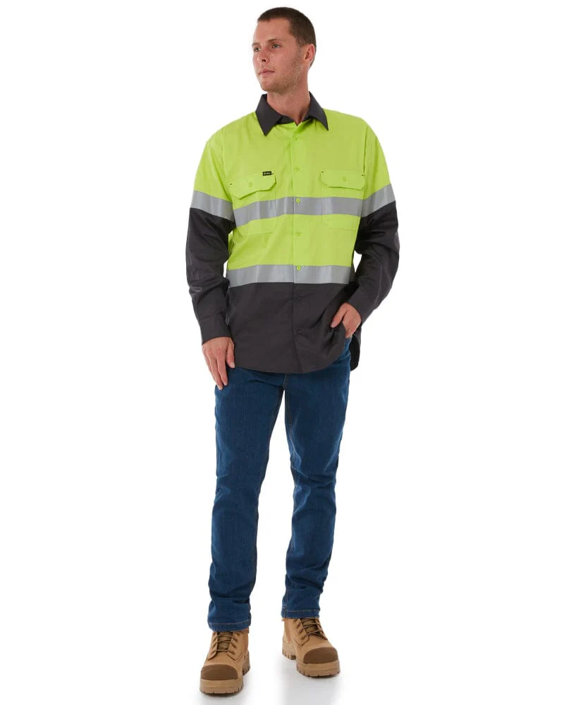 Taped Hi Vis Cool Lightweight LS Shirt - Lime/Charcoal - Image 2
