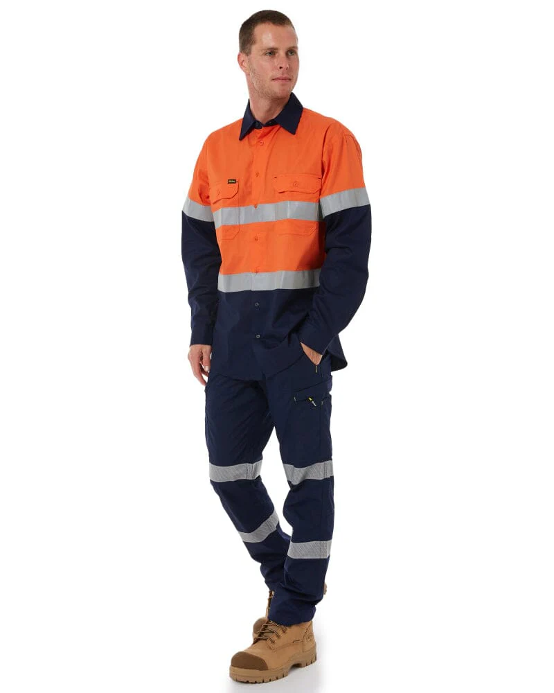 Taped Hi Vis Cool Lightweight LS Shirt - Orange/Navy - Image 2