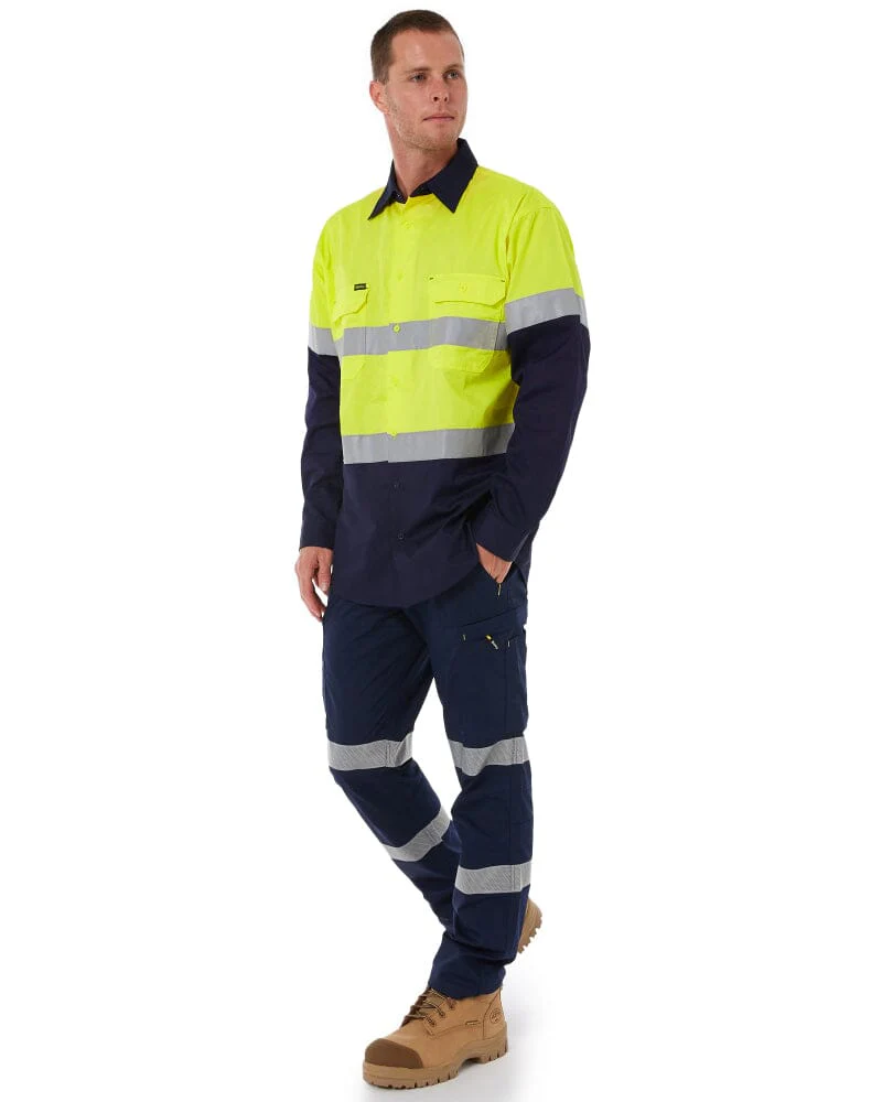 Taped Hi Vis Cool Lightweight LS Shirt - Yellow/Navy - Image 2