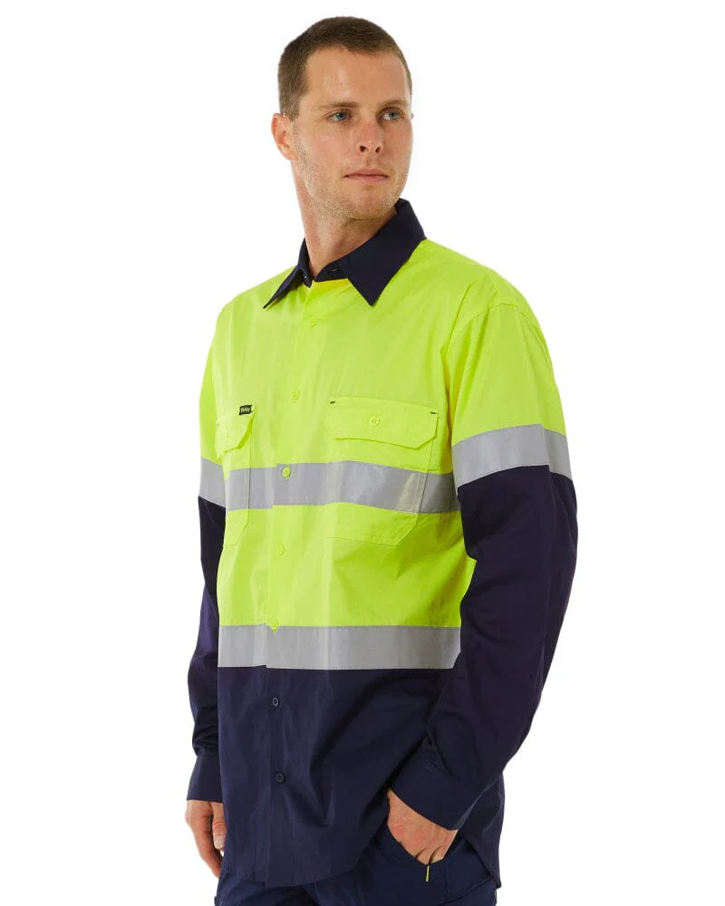 Taped Hi Vis Cool Lightweight LS Shirt - Yellow/Navy - Image 3
