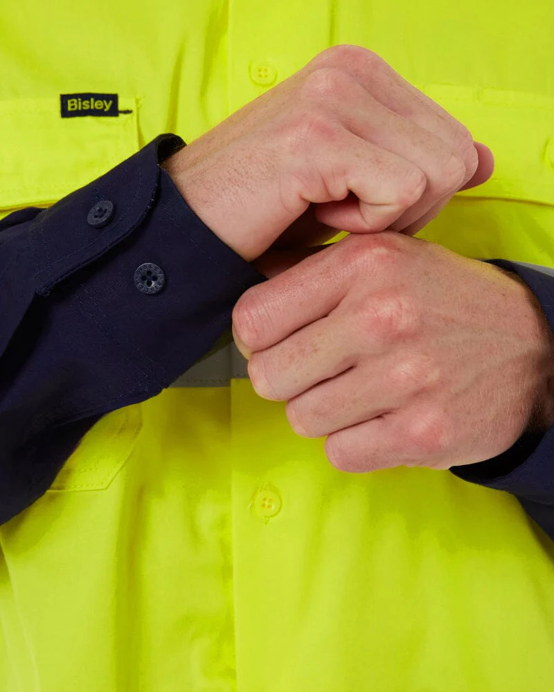 Taped Hi Vis Cool Lightweight LS Shirt - Yellow/Navy - Image 6