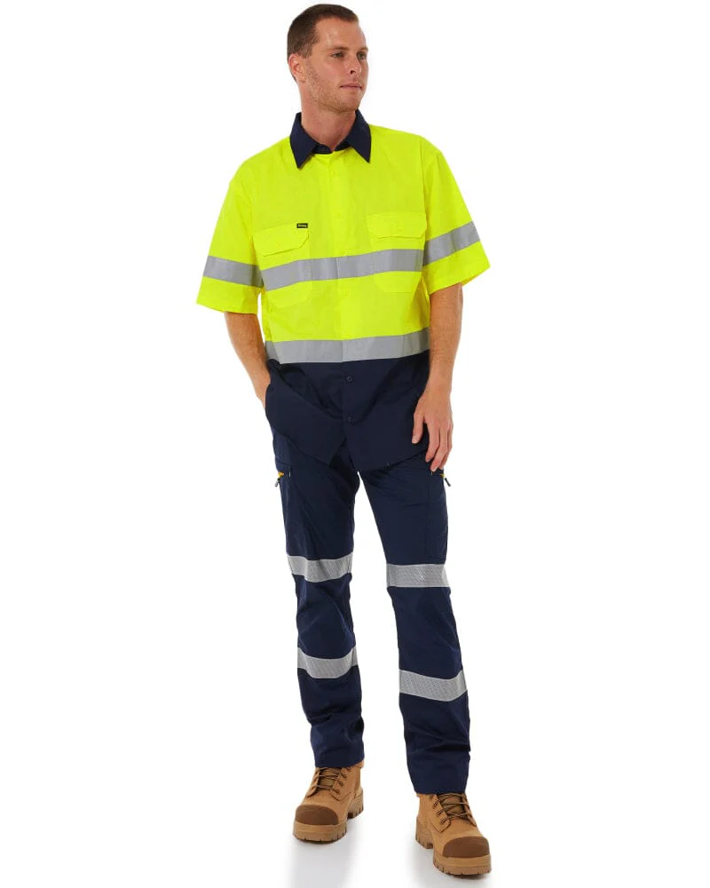 Taped Hi Vis Cool Lightweight SS Shirt - Yellow/Navy - Image 2