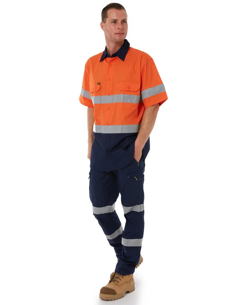 Taped Hi Vis Cool Lightweight SS Shirt - Orange/Navy - Image 2