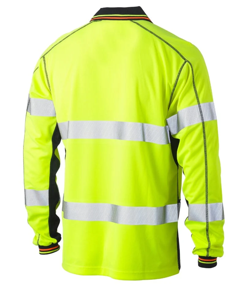 Taped Hi Vis Polyester Mesh Long Sleeve Polo - Yellow/Navy - Image 2