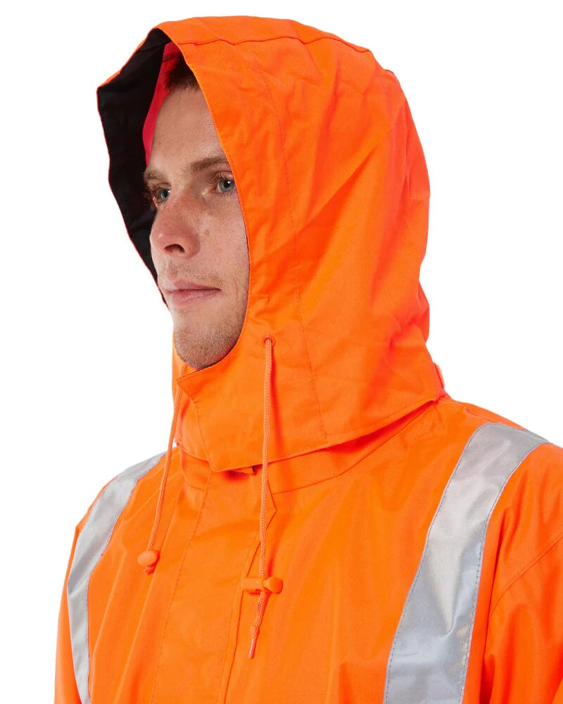 Taped Hi Vis Rain Shell Jacket - Orange/Navy - Image 10
