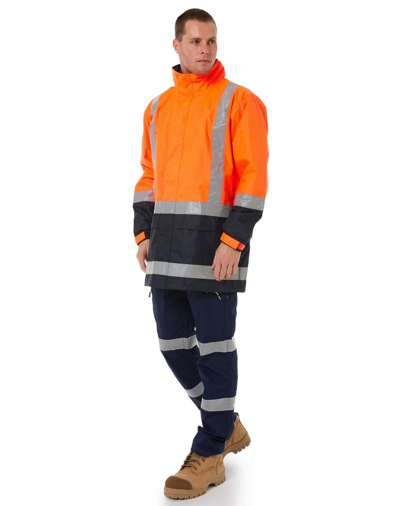 Taped Hi Vis Rain Shell Jacket - Orange/Navy - Image 2