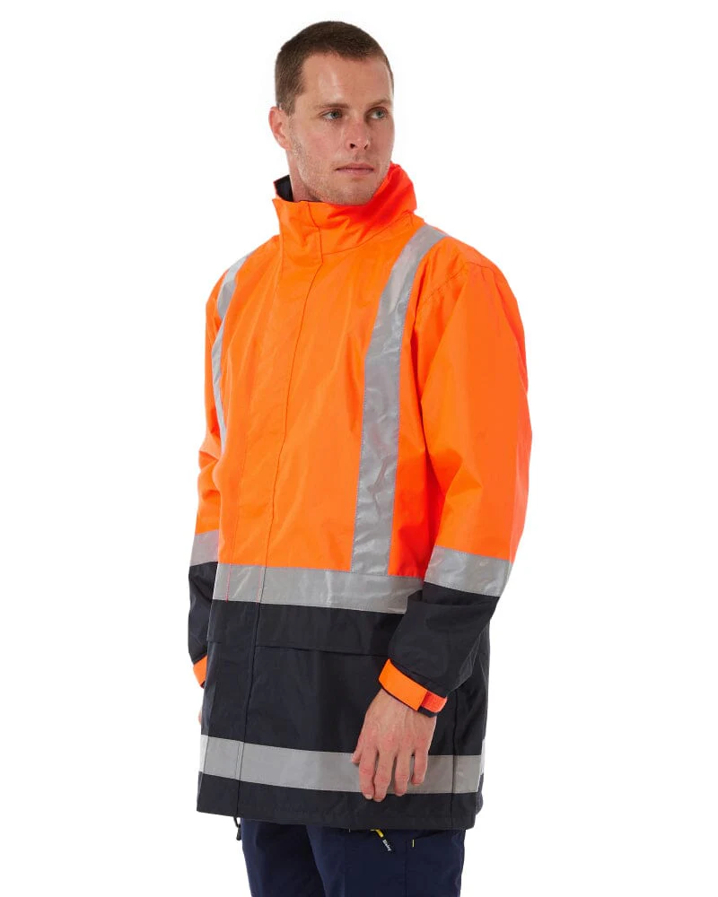Taped Hi Vis Rain Shell Jacket - Orange/Navy - Image 3