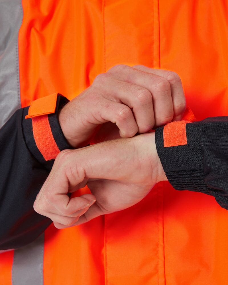 Taped Hi Vis Rain Shell Jacket - Orange/Navy - Image 5