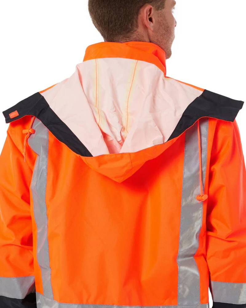 Taped Hi Vis Rain Shell Jacket - Orange/Navy - Image 9