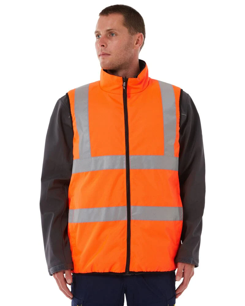 Taped Hi Vis Reversible Puffer Vest - Orange - Image 15
