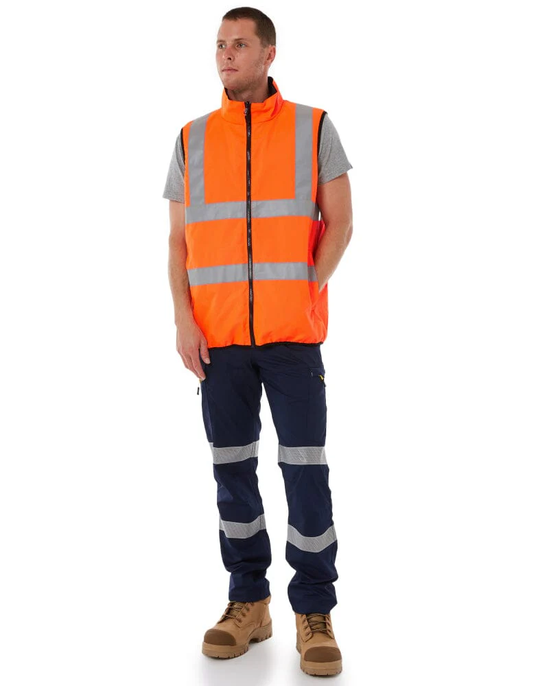 Taped Hi Vis Reversible Puffer Vest - Orange - Image 2