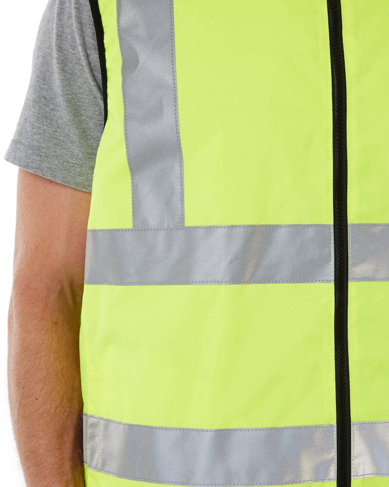 Taped Hi Vis Reversible Puffer Vest - Yellow - Image 12