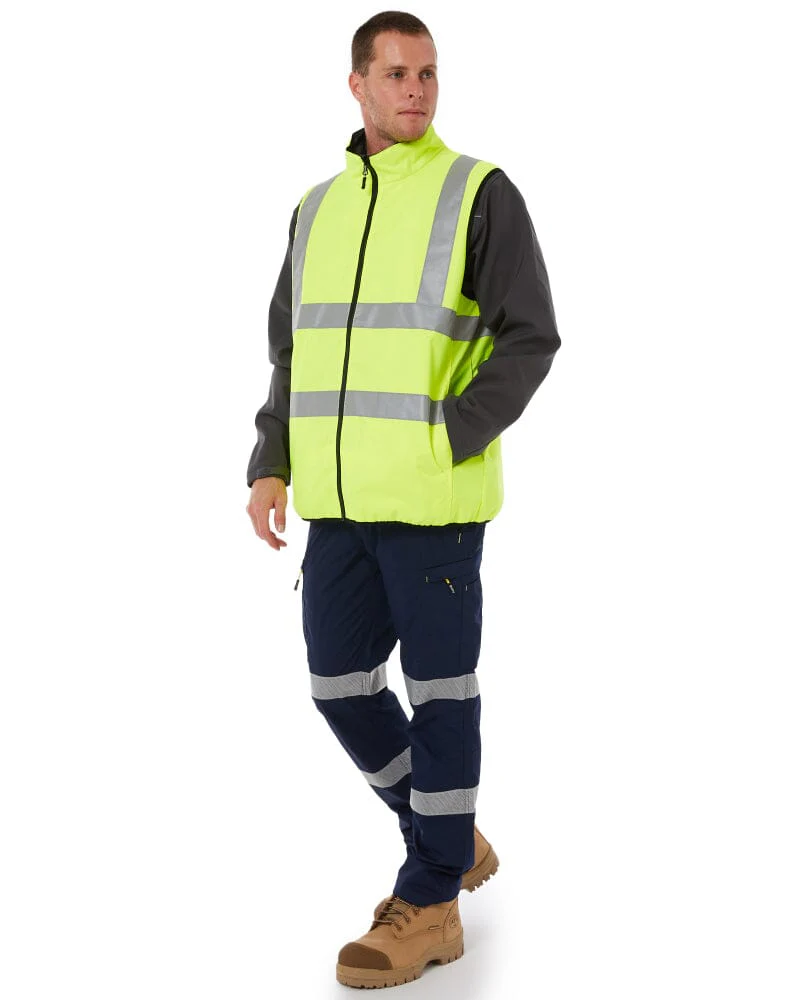 Taped Hi Vis Reversible Puffer Vest - Yellow - Image 14